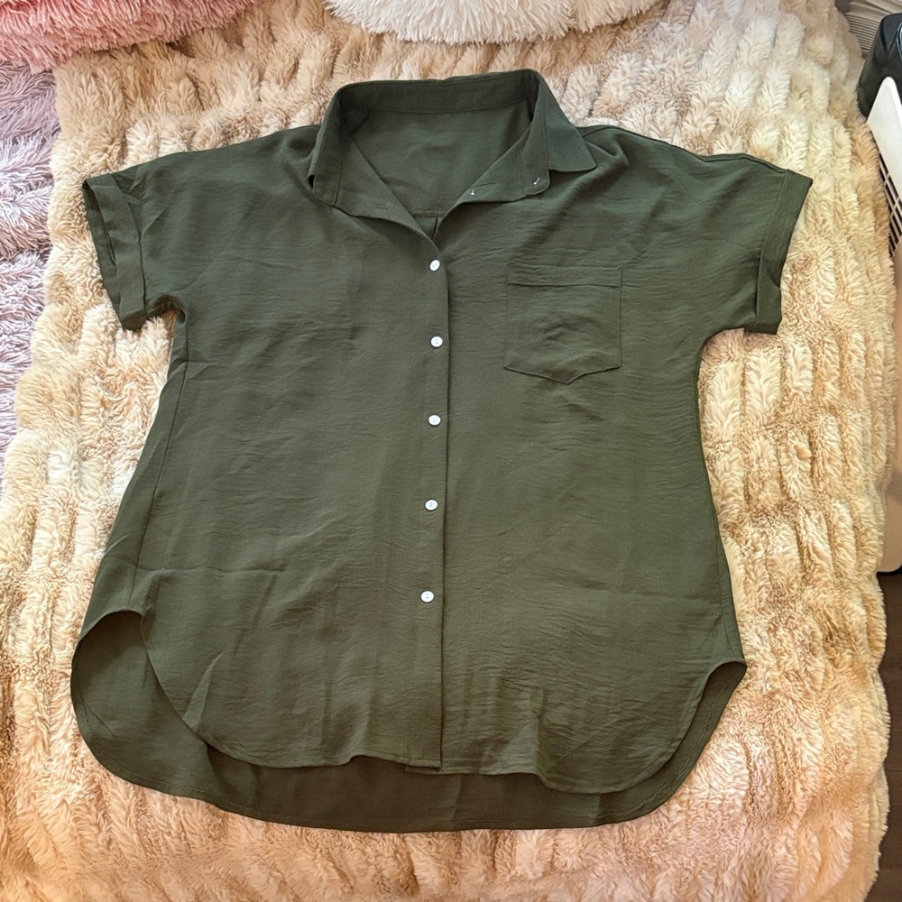 Olive Green Women's Button-Up Top - Picture 1 of 3